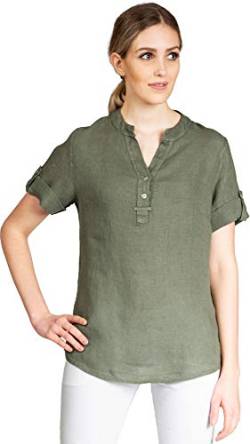 Caspar BLU025 Elegante Damen Halbarm Sommer Shirtbluse aus Leinen mit V-Ausschnitt, Farbe:Oliv grün, Größe:34 von Caspar