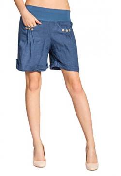 Caspar BST002 Damen Leinen Shorts, Größe:S - DE36 UK8 IT40 ES38 US6, Farbe:Jeans blau von Caspar