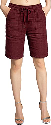 Caspar BST010 knielange Damen Leinen Shorts, Farbe:Bordeaux rot, Größe:36 von Caspar