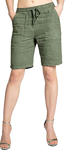 Caspar BST010 knielange Damen Leinen Shorts, Farbe:Oliv grün, Größe:36 von Caspar
