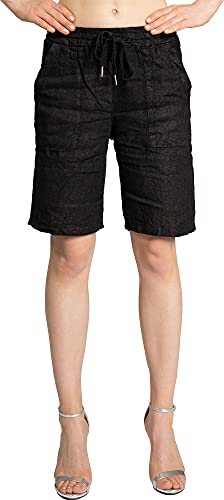 Caspar BST010 knielange Damen Leinen Shorts, Farbe:schwarz, Größe:38 von Caspar