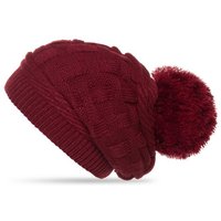 Caspar Bommelmütze MU130 Damen Gefütterte Strick Long Beanie mit Zopfmuster und Wollbommel von Caspar