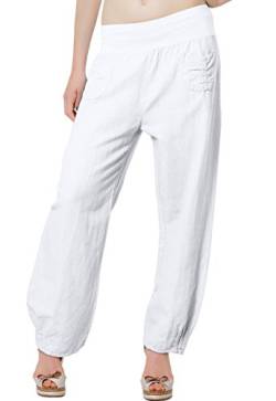 Caspar KHS006 leichte Damen Sommer Leinenhose Yogahose, Farbe:Weiss, Größe:L - DE40 UK12 IT44 ES42 US10 von Caspar