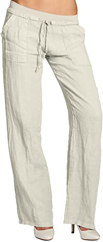 Caspar KHS025 Damen Casual Sommer Leinenhose, Farbe:beige, Größe:M - DE38 UK10 IT42 ES40 US8 von Caspar