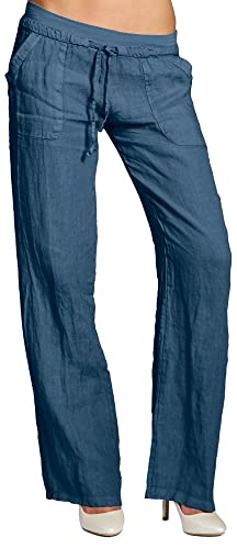 Caspar KHS025 Damen Casual Sommer Leinenhose, Farbe:blau, Größe:S - DE36 UK8 IT40 ES38 US6 von Caspar