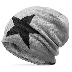Caspar MU118 Unisex Beanie Mütze mit Stern Gefüttert, Farbe:hell grau, Größe:One Size von Caspar