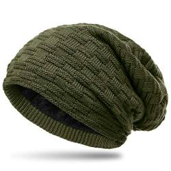 Caspar MU133 warme Feinstrick Beanie mit weichem Fleece Gefüttert, Farbe:Oliv grün, Größe:One Size von Caspar