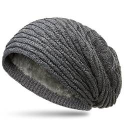 Caspar MU172 gefütterte Feinstrick Winter Beanie Mütze mit stylischem Wellenmuster, Farbe:dunkelgrau, Größe:One Size von Caspar