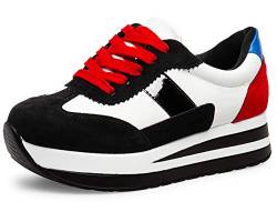 Caspar SBO106 Damen Low Plateau Dad Sneaker mit 5 cm Absatz, Farbe:schwarz rot, Größe:36 EU von Caspar