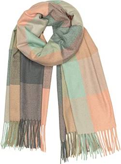 Caspar SC510 Damen großer XL Fransen Karo Muster Winter Schal, Farbe:mint grau rosa, Größe:One Size von Caspar