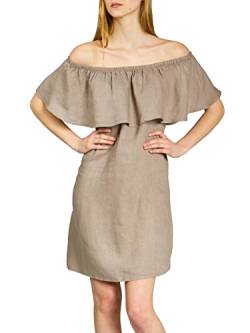 Caspar SKL014 kurzes Damen Sommer Leinenkleid mit Carmen Ausschnitt, Farbe:Taupe, Größe:L/XL von Caspar