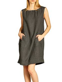 Caspar SKL017 lässiges knielanges Damen Sommer Leinenkleid, Farbe:dunkelgrau, Größe:42 von Caspar