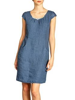 Caspar SKL018 knielanges Damen Sommer Leinenkleid mit Perlmutt Knöpfe Dekor, Farbe:Jeans blau, Größe:3XL - DE46 UK18 IT50 ES48 US16 von Caspar