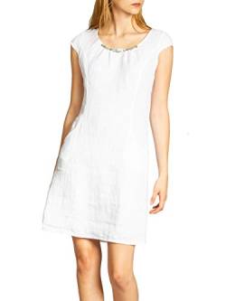 Caspar SKL018 knielanges Damen Sommer Leinenkleid mit Perlmutt Knöpfe Dekor, Farbe:Weiss, Größe:S - DE36 UK8 IT40 ES38 US6 von Caspar