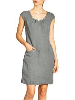 Caspar SKL018 knielanges Damen Sommer Leinenkleid mit Perlmutt Knöpfe Dekor, Farbe:grau, Größe:L - DE40 UK12 IT44 ES42 US10 von Caspar