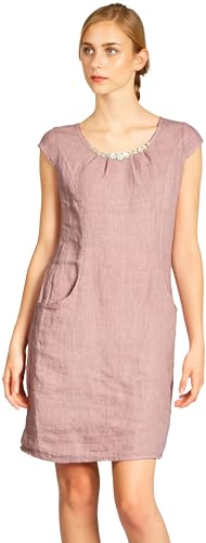 Caspar SKL018 knielanges Damen Sommer Leinenkleid mit Perlmutt Knöpfe Dekor, Farbe:rosa, Größe:3XL - DE46 UK18 IT50 ES48 US16 von Caspar