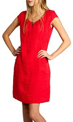 Caspar SKL020 knielanges Damen Sommer Leinenkleid mit eleganter Metallspange bis Größe 50, Farbe:rot, Größe:3XL - DE46 UK18 IT50 ES48 US16 von Caspar