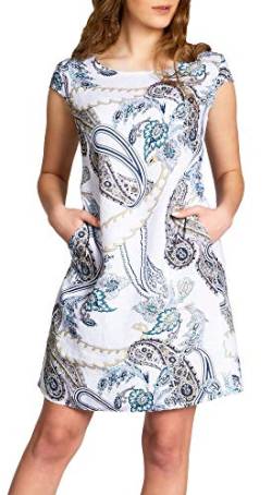 Caspar SKL022 Damen Sommer Leinenkleid mit Paisley Print bis Größe 50, Farbe:Weiss, Größe:S - DE36 UK8 IT40 ES38 US6 von Caspar