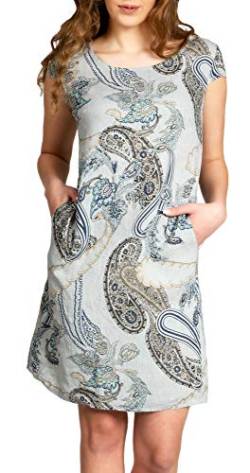 Caspar SKL022 Damen Sommer Leinenkleid mit Paisley Print bis Größe 50, Farbe:hellgrau, Größe:S - DE36 UK8 IT40 ES38 US6 von Caspar