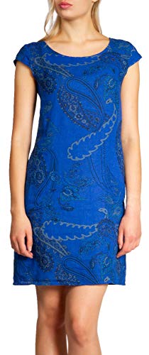 Caspar SKL022 Damen Sommer Leinenkleid mit Paisley Print bis Größe 50, Farbe:royal blau, Größe:S - DE36 UK8 IT40 ES38 US6 von Caspar