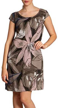 Caspar SKL035 knielanges Elegantes Damen Sommer Leinenkleid mit abstraktem Blüten Print, Farbe:Taupe, Größe:L - DE40 UK12 IT44 ES42 US10 von Caspar