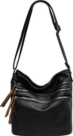 Caspar TS1071 sportlich elegante mittelgroße Damen Crossbody Bag Umhängetasche, Farbe:schwarz/cognac, Accessoires One Size:One Size von Caspar