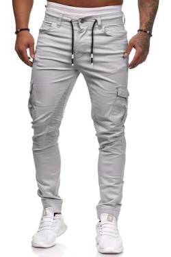 Cassiecy Cargohose Herren Slim Fit Casual Jogger Chino Cargo Hosen Stretch Jogginghose Sporthose Freizeithose mit 6 Taschen Herren Hose(Hellgrau,XXL) von Cassiecy