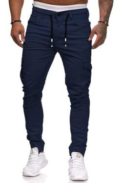 Cassiecy Cargohose Herren Slim Fit Casual Jogger Chino Cargo Hosen Stretch Jogginghose Sporthose Freizeithose mit 6 Taschen Herren Hose(XL, Navy-1) von Cassiecy