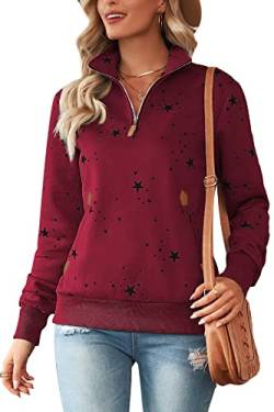 Cassiecy Damen Kapuzenpullover Winter Langarm Hoodie Pullover Baumwoll Zipped Sweatshirt Winterjacke Mantel Outwear (M, ZY1_Weinrot) von Cassiecy