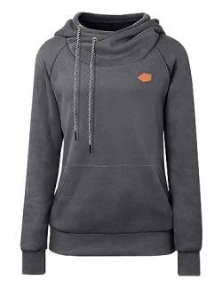 Cassiecy Hoodie Damen Winter Langarm Stehkragen Kapuzenpullover Warme Casual Pullover Hoody mit Kapuze（Dunkelgrau, L von Cassiecy