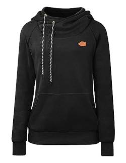 Cassiecy Hoodie Damen Winter Langarm Stehkragen Kapuzenpullover Warme Casual Pullover Hoody mit Kapuze（Schwarz, M von Cassiecy