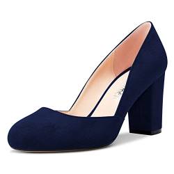 Castamere Damen Chunky Blockabsatz Hoher High Absatz Heel Runde Zehenkappe Pumps Slip-on Büroschuhe Party Dress 8.5 cm Heels Schuhe Blau C 39 EU von Castamere