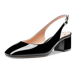 Castamere Damen Chunky Blockabsatz Niedrige Kitten Absatz Heel Geschlossene Eckige Zehenkappe Slingback Pumps Clear Cute Dress Slip-on Sandalen 5 CM Heels Schwarz 43 EU von Castamere