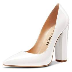 Castamere Damen High Heels Spitzen Blockabsatz Pumps 12CM Heel Shoes Weiß Lackleder Schuhe EU 38.5 von Castamere