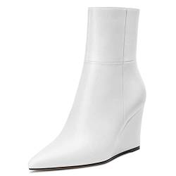 Castamere Damen Hoher High Absatz Heel Keilabsatz Spitze Zehenkappe Stiefeletten Klassisch Reißverschluss Slip-on Stiefel Party Hochzeit 8.5 CM Heels Weiß 42 EU von Castamere