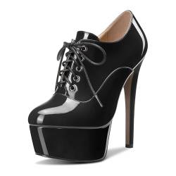 Castamere Damen Hoher High Plateau Plattform Stiletto Absatz Heel Runde Zehenkappe Schnüren Schnürung Reißverschluss Hochzeit Sexy Dress 15 cm Heels Schwarz 39 EU von Castamere