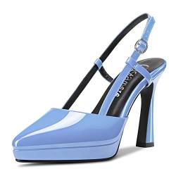 Castamere Damen Hoher High Stiletto Plateau Plattform Absatz Heel Spitze Zehenkappe Slingback Slip-on Pumps Hochzeit Dress 10 cm Heels Hellblau 39 EU von Castamere