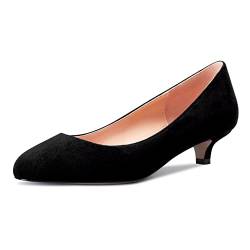 Castamere Damen Mädchen Stiletto Niedrige Kitten Absatz Heel Runde Zehenkappe Slip-on Pumps Klassisch Cute Büroschuhe 3.5 cm Heels Schwarz 38 EU von Castamere