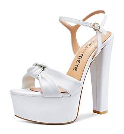 Castamere Damen Mode-Sandalen Plattform Blockabsatz 15CM Ankle-Strap High Heels Weiß Matte Schuhe EU 36 von Castamere