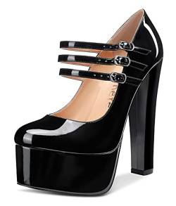 Castamere Damen Plattform High Heels Pumps Blockabsatz 15CM Heel Schwarz Schuhe EU 39 von Castamere