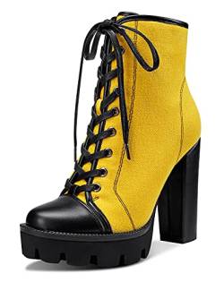 Castamere Damen Plattform Stiefeletten Blockabsatz Boots 12CM High Heels Gelb Schuhe EU 42 von Castamere