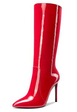 Castamere Damen Reißverschluss Stiefel Langschaft Knee High Boots Stilettos 10CM Hoch Heel Rot Lackleder Schuhe EU 39 von Castamere