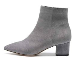 Castamere Damen Reißverschluss Stiefeletten Blockabsatz Spitzen Zehen Mittel Heel 5CM Grau Wildleder Schuhe EU 37.5 von Castamere