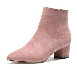 Castamere Damen Reißverschluss Stiefeletten Blockabsatz Spitzen Zehen Mittel Heel 5CM Pink Wildleder Schuhe EU 41 von Castamere