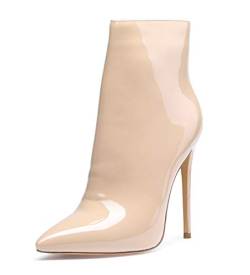 Castamere Damen Reißverschluss Stiefeletten Stilettos Hoch Heel 12CM Beige Lackleder Schuhe EU 43 von Castamere