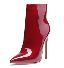 Castamere Damen Reißverschluss Stiefeletten Stilettos Hoch Heel 12CM Rot Wein Lackleder Schuhe EU 35 von Castamere