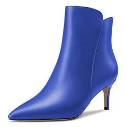 Castamere Damen Stiletto Mittlerem Kitten Absatz Heel Spitze Zehenkappe Stiefeletten Reißverschluss Slip-on Klassisch Dress Büroschuhe 6.5 CM Heels Stiefel Blau Matt 39 EU von Castamere