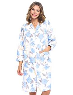 Casual Nights Damen Flanell-Staubwedel mit Blumenmuster und Druckknopfverschluss, langärmelig, Liegekleid, blau/rosa, XX-Large von Casual Nights