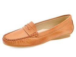 Casual Damen Mokassins Leder Sommer Schuhe Loafer leicht Echtleder Komfort Schlupfschuhe Cognac Braun Größe 39 EU von Casual