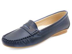 Casual Damen Mokassins Leder Sommer Schuhe Loafer leicht Echtleder Komfort Schlupfschuhe Navy Blau Größe 41 EU von Casual